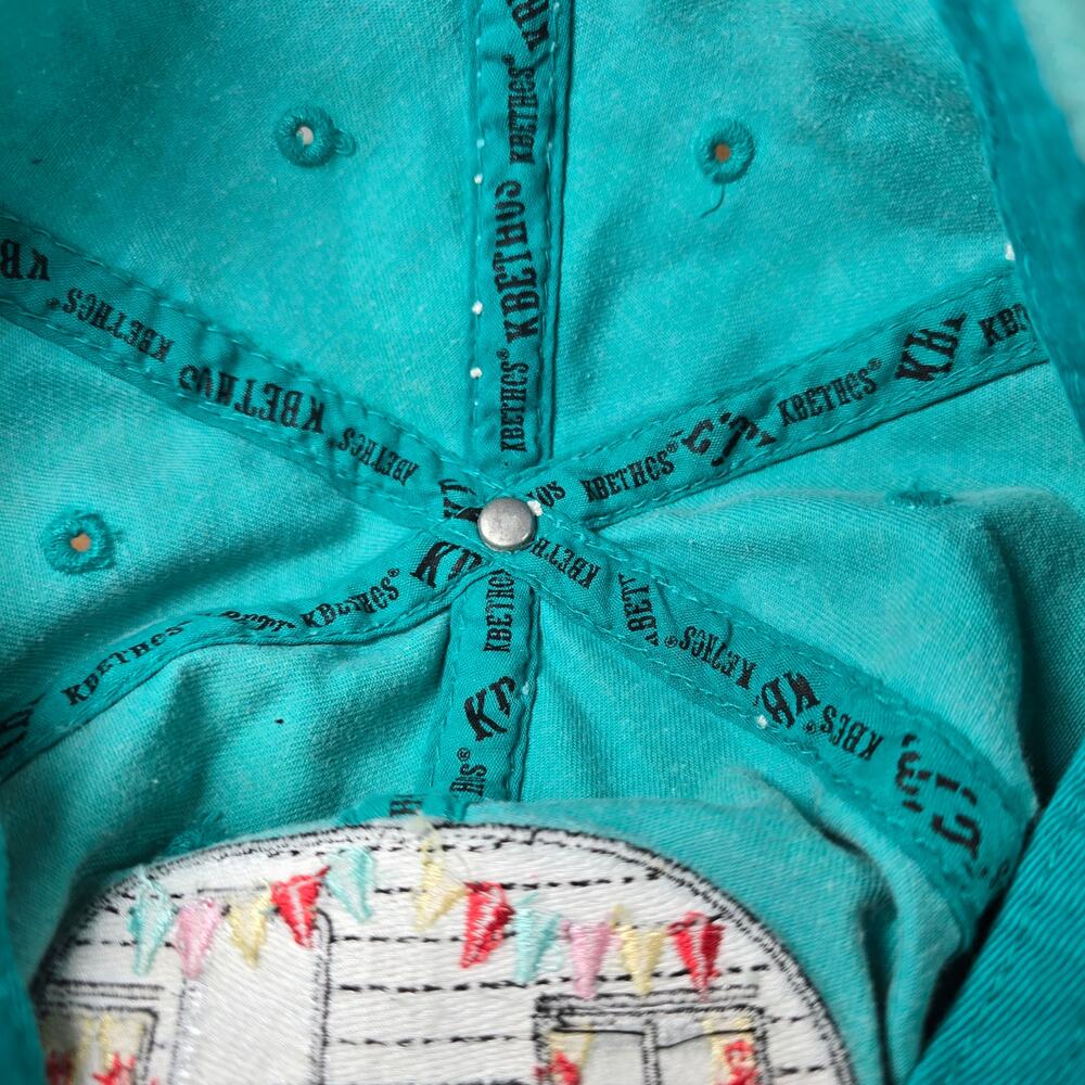 Happy Camper Slideback Hat Greenish-Blue One Size Adjustable Distressed Dog Pin - Picture 10 of 10